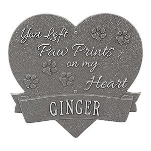 Paw Print Heart Personalized Pet Memorial Plaque - Pewter & Silver
