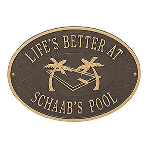 Swimming Pool Personalized Aluminum Deck Plaque - Bronze & Gold