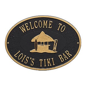 Tiki Hut Personalized Aluminum Deck Plaque - Black & Gold