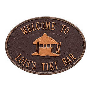 Tiki Hut Personalized Aluminum Deck Plaque - Antique Copper