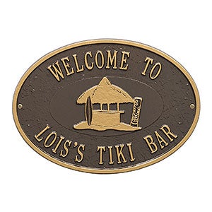 Tiki Hut Personalized Aluminum Deck Plaque - Bronze & Gold