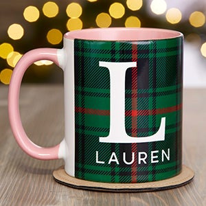 Christmas Plaid Personalized Coffee Mug - 11 oz Pink