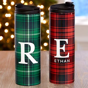 Christmas Plaid Personalized 16 oz Travel Tumblers