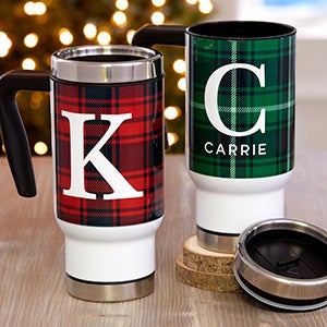 Christmas Plaid Personalized 14 oz Travel Mugs