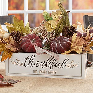 BLESSED kitchen table 14.75 X 3.25 Distressed Wood *Wedding Centerpiece Decor GRATEFUL 5 Glass Bottle Jars with Burlap & Flowers are OPTIONAL counter or THANKFUL Box Tray ONLY *