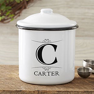 Elegant Monogram Personalized Enamel Canister - Small