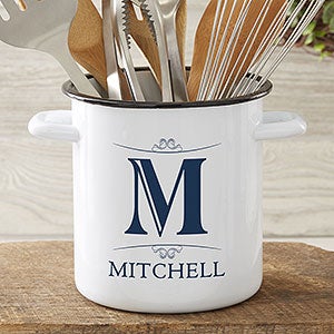 Elegant Monogram Personalized Enamel Utensil Holder