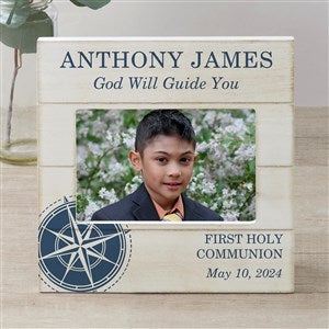 First Communion Compass Personalized Shiplap Frame 4x6 Horizontal