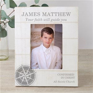 First Communion Compass Personalized Shiplap Frame 5x7 Vertical