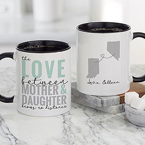 Love Knows No Distance Personalized Mom Coffee Mug - Black