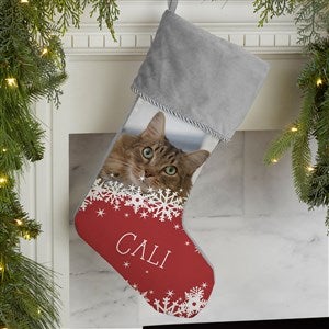 Snowflake Pet Personalized Grey Christmas Photo Stocking