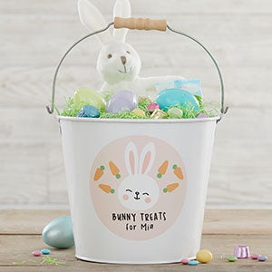 Bunny Treats Personalized Large Easter Bucket - White