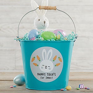 Bunny Treats Personalized Large Easter Bucket - Teal