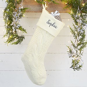 Ivory Modern Cable Knit Personalized Christmas Stocking