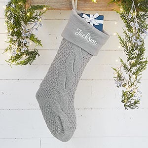 Grey Modern Cable Knit Personalized Christmas Stocking - #25774-G