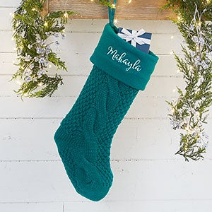 Teal Modern Cable Knit Personalized Christmas Stocking - #25774-T