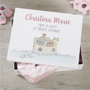 Precious Moments Personalized Noah's Ark Baby Girl Keepsake Memory Box - 8x10