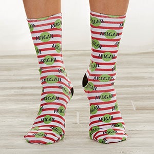 Christmas Stripes Personalized Socks for Adults