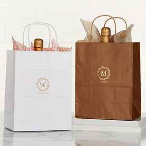 Monogram Laurels Personalized Gift Bags - Set of 25