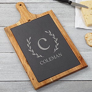 Laurel Initial Personalized Slate & Wood Paddle Cheese Board