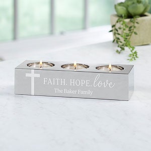 Faith Hope Love Personalized 3 Tea Light Candle Holder