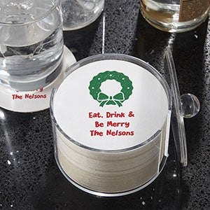 Personalized Christmas Paper Coasters With Stand