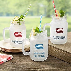 Personalized Patriotic Frosted Mason Jar Glasses
