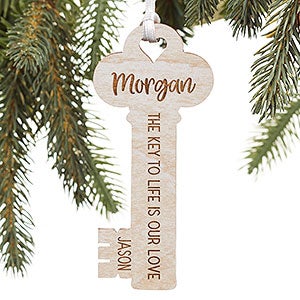 Key To My Heart Personalized Whitewashed Wood Ornament