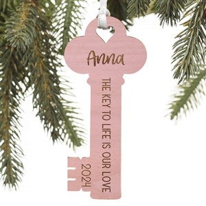 Key To My Heart Personalized Pink Stain Wood Ornament