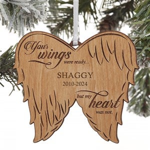 Angel Wings Personalized Pet Memorial Natural Wood Ornament