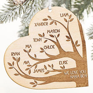 Family Tree Personalized Whitewash Wood Heart Ornament