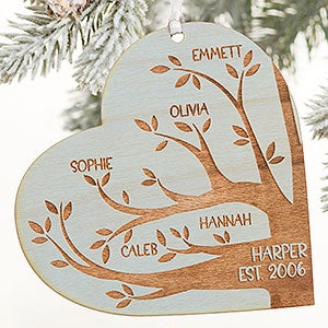 Family Tree Personalized Blue Stain Wood Heart Ornament