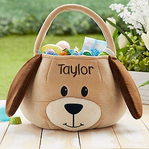 Puppy Embroidered Plush Easter Basket