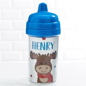 Christmas Moose Personalized Toddler 10 oz Sippy Cup - Blue