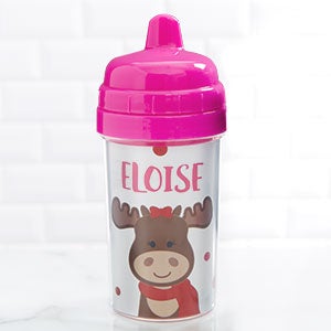 Christmas Moose Personalized Toddler 10 oz Sippy Cup - Pink