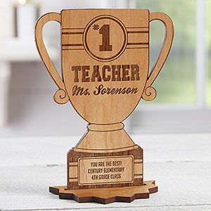 #1 Teacher Personalized Trophy Wood Keepsake - Natural