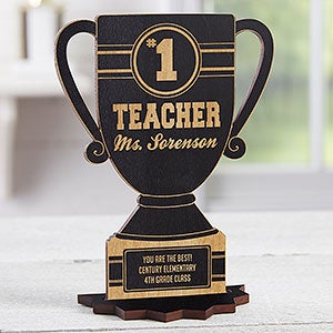 #1 Teacher Personalized Trophy Wood Keepsake - Black Stain