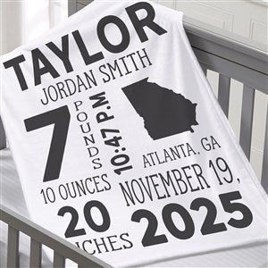 State Icon Birth Stats Personalized 30x40 Fleece Baby Blanket