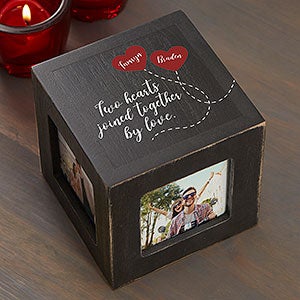 Two Hearts, One Love Personalized Photo Cube - Black