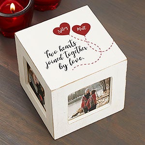 Two Hearts, One Love Personalized Photo Cube - White