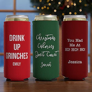 Funny Christmas Sayings Personalized Skinny Can Holder
