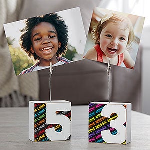 Birthday Kid Personalized Photo Clip Holder Block