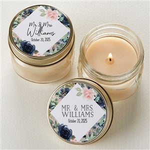 Navy Floral Personalized Mason Jar Candle Wedding Favors - Set of 12