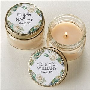 Neutral Floral Personalized Mason Jar Candle Wedding Favors - Set of 12