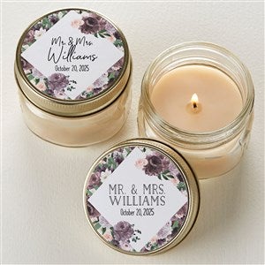 Plum Floral Personalized Mason Jar Candle Wedding Favors - Set of 12