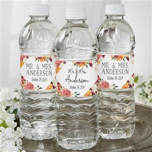 Blush Colorful Floral Personalized Wedding Water Bottle Labels - 24 labels
