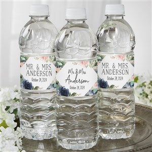 Navy Colorful Floral Personalized Wedding Water Bottle Labels - 24 labels