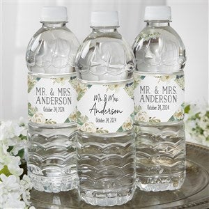 Neutral Colorful Floral Personalized Wedding Water Bottle Labels - 24 labels