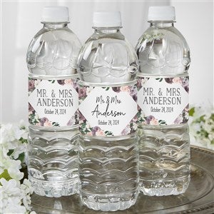 Plum Colorful Floral Personalized Wedding Water Bottle Labels - 24 labels