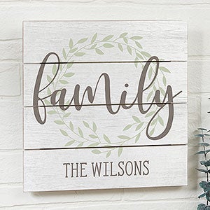 Family Wreath Personalized Shiplap Sign - 12 x 12